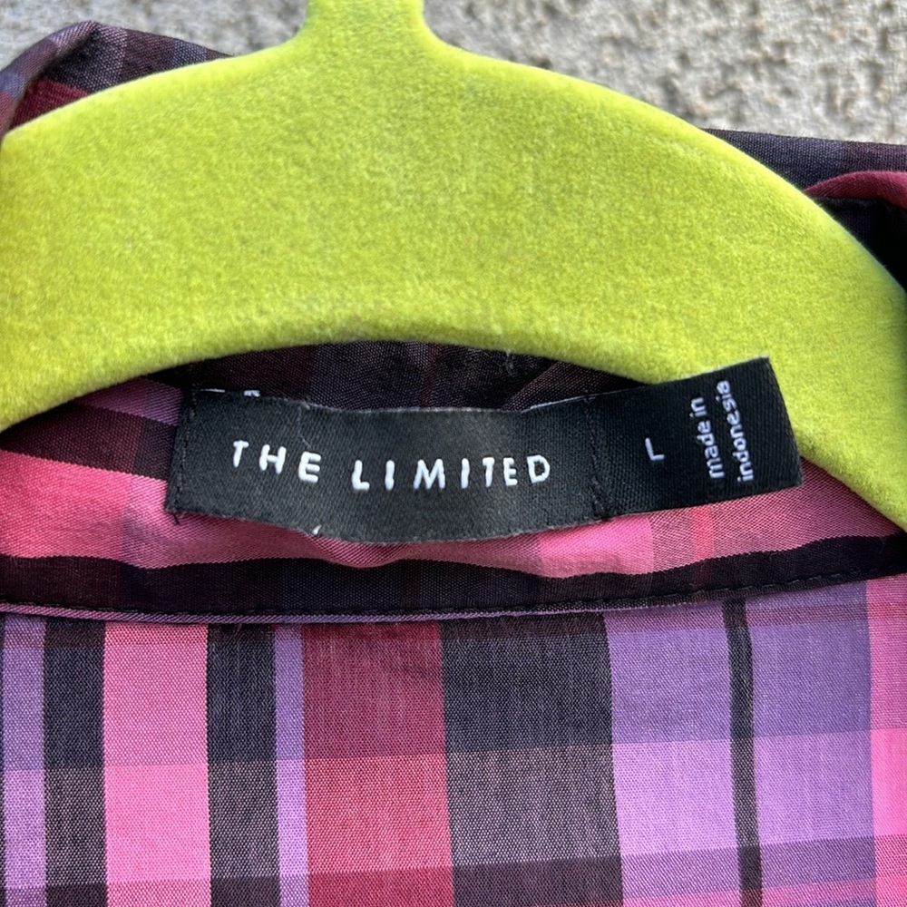 THE LIMITED PINK & PURPLE PLAID BLOUSE LARGE BELTED WRAP SIZE LARGE - Picture 6 of 6